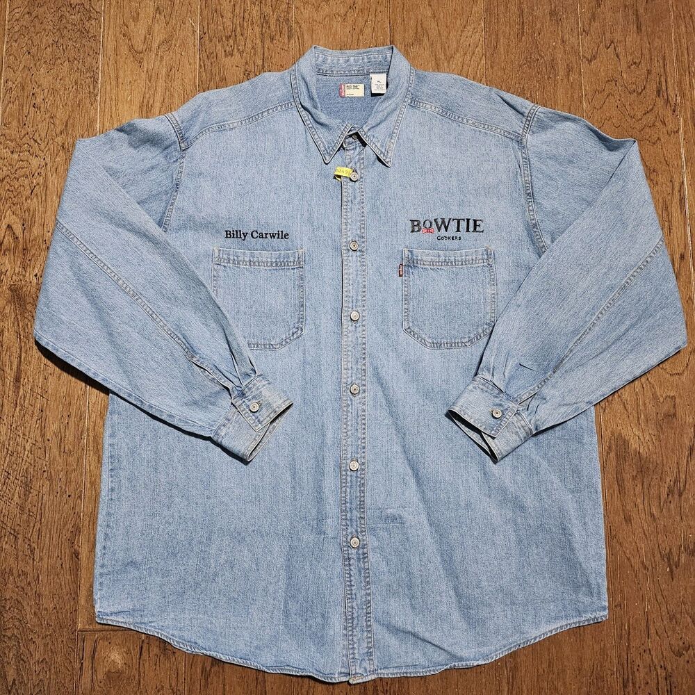 Vintage Levis Shirt Mens XL Blue Denim Metal Button Up Long Sleeve Cotton